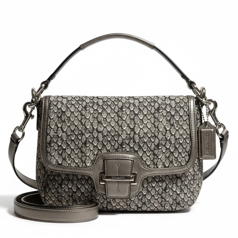 Coach Taylor Snakeskin Print Crossbody Shoulder Bag F26036 Gray